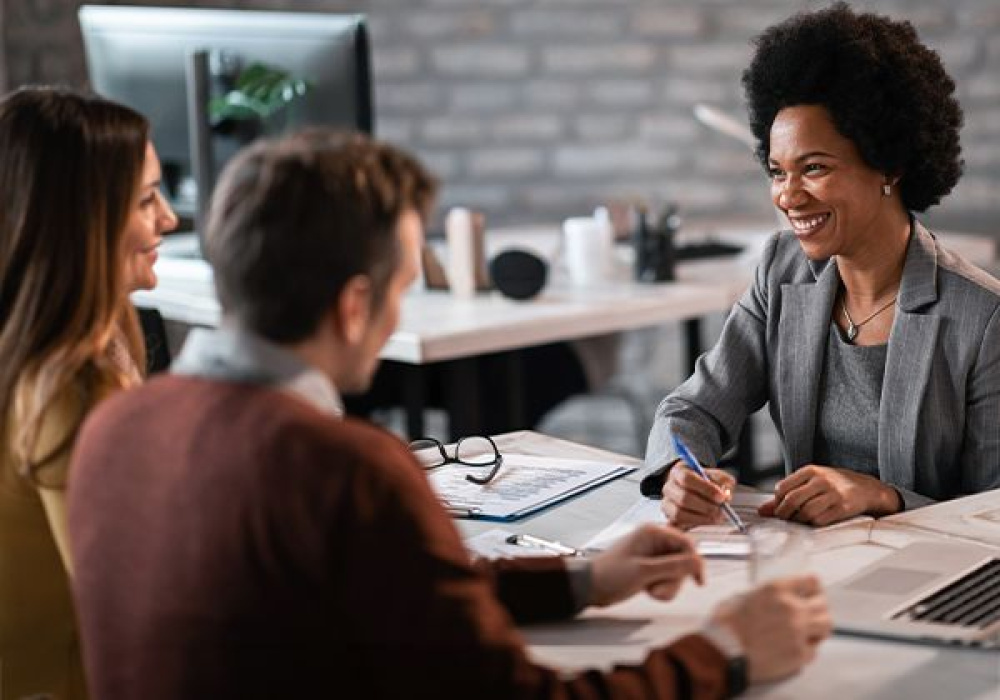 couple meeting at an office